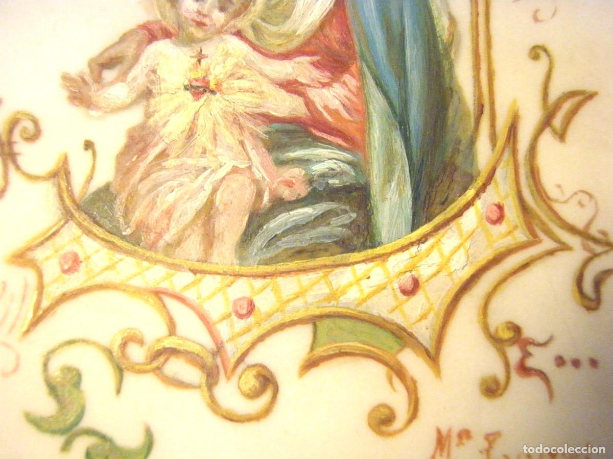 Antig&uuml;edades: PLACA DE OPALINA PINTADA A MANO CON VIRGEN Y NI&Ntilde;O - Foto 6
