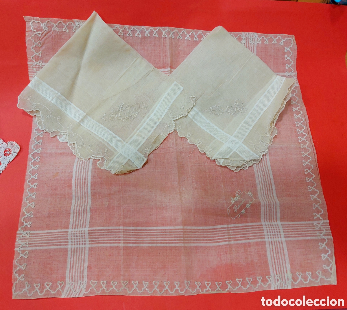Antig&uuml;edades: LOTE DE 5 PA&Ntilde;UELOS BORDADOS - Foto 2