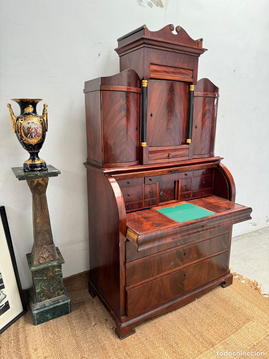 Antig&uuml;edades: Excepcional mueble escritorio abatible chapado en caoba - Foto 6