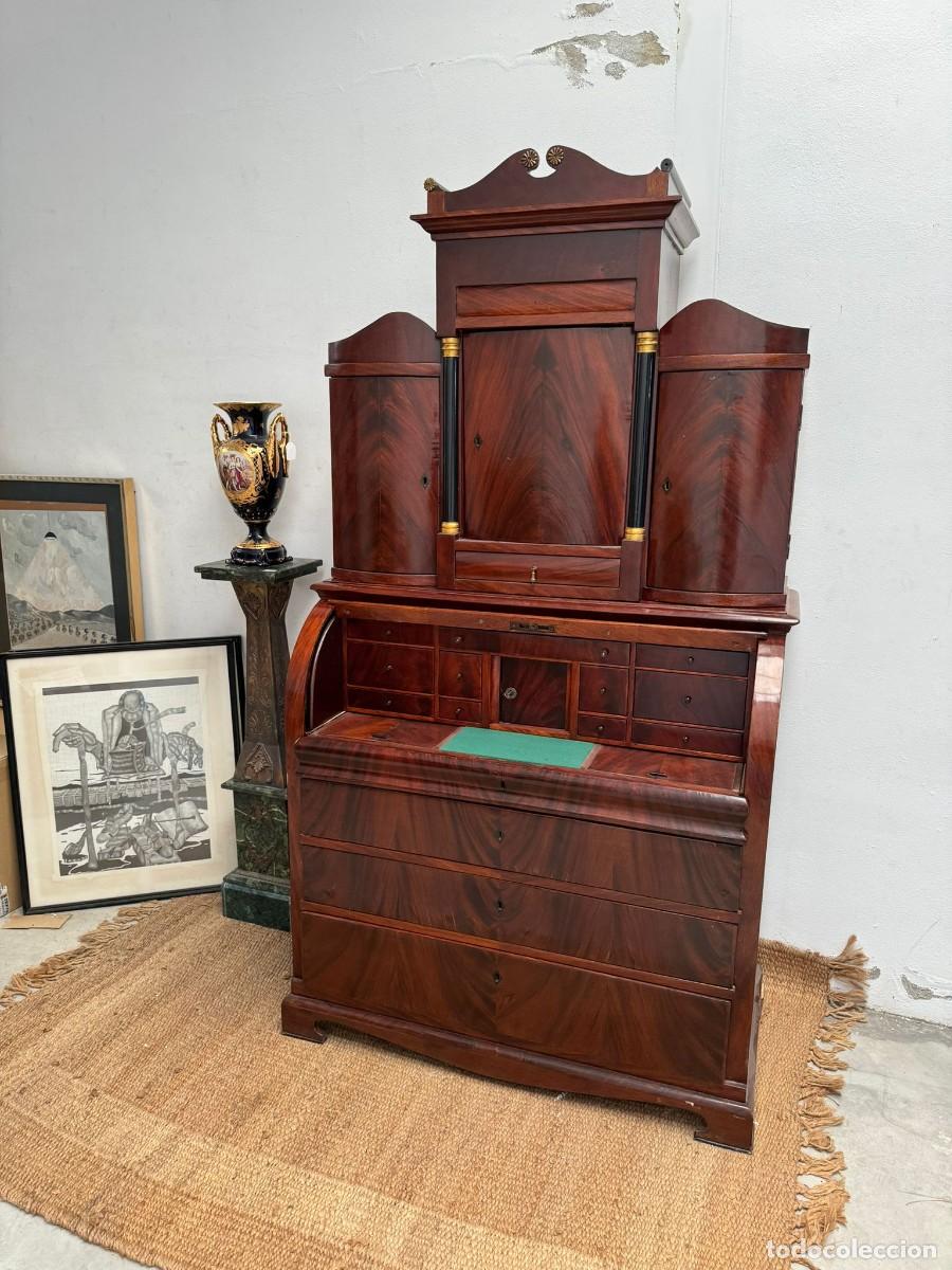 Antig&uuml;edades: Excepcional mueble escritorio abatible chapado en caoba - Foto 7
