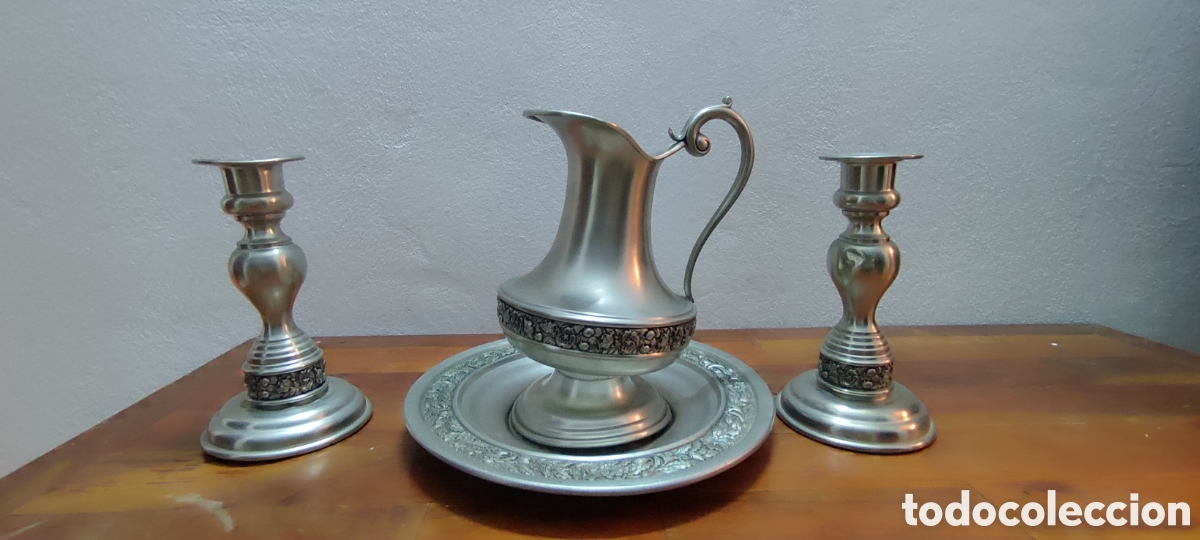 Antig&uuml;edades: Conjunto de candelabros, jarra y bandeja - Foto 6
