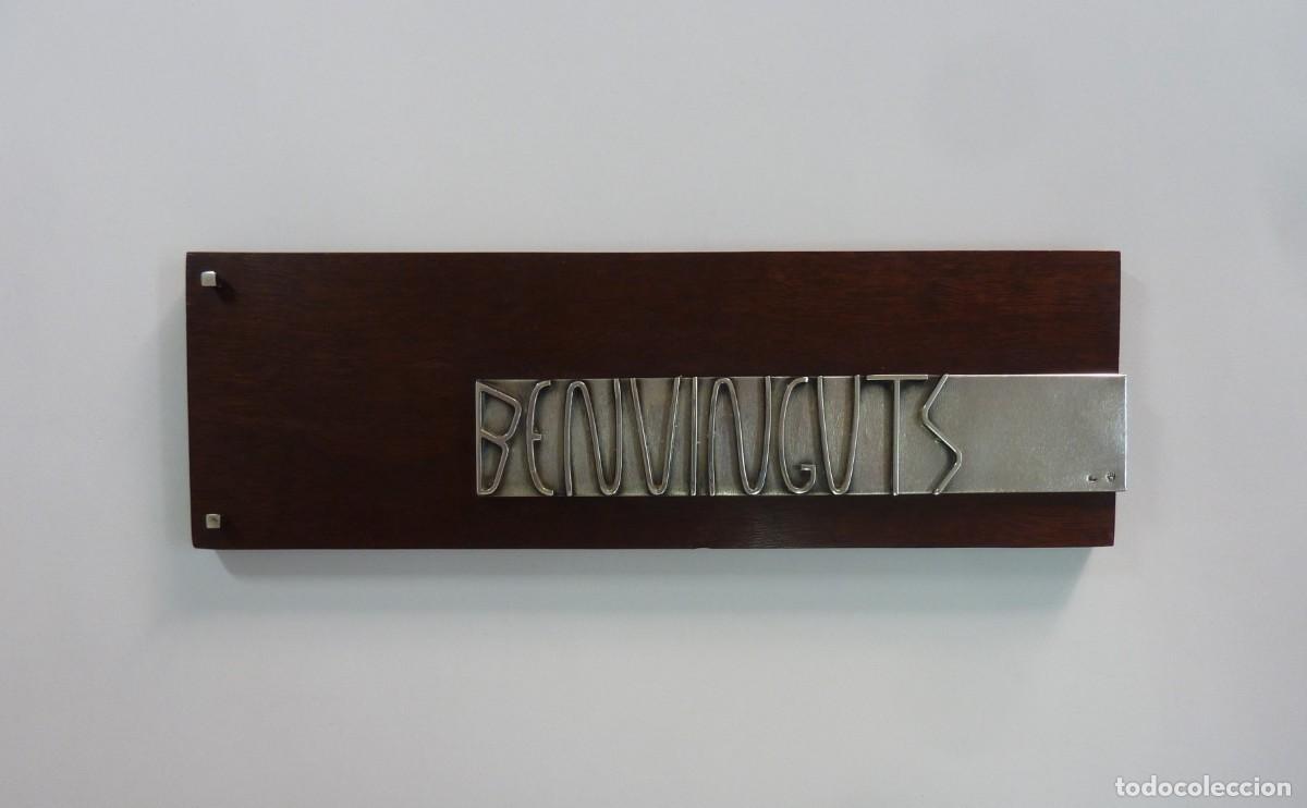 Antig&uuml;edades: Placa de pared en nogal y plata de 925 mm BENVINGUTS - Foto 1