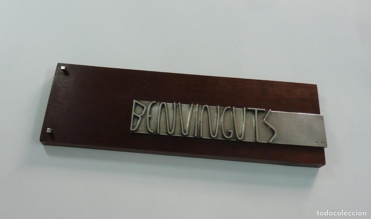Antig&uuml;edades: Placa de pared en nogal y plata de 925 mm BENVINGUTS - Foto 2