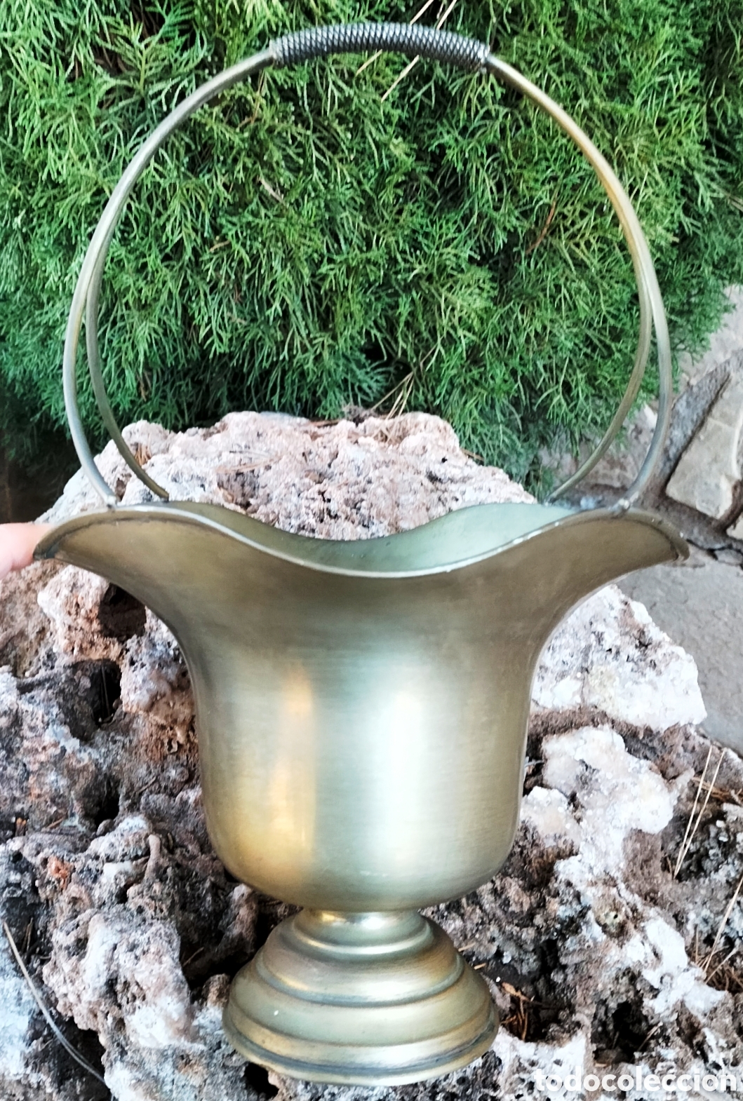 Antig&uuml;edades: CENTRO DE MESA - CESTA DE ALPACA - PARA FLOR SECA - SELLADA - - Foto 3