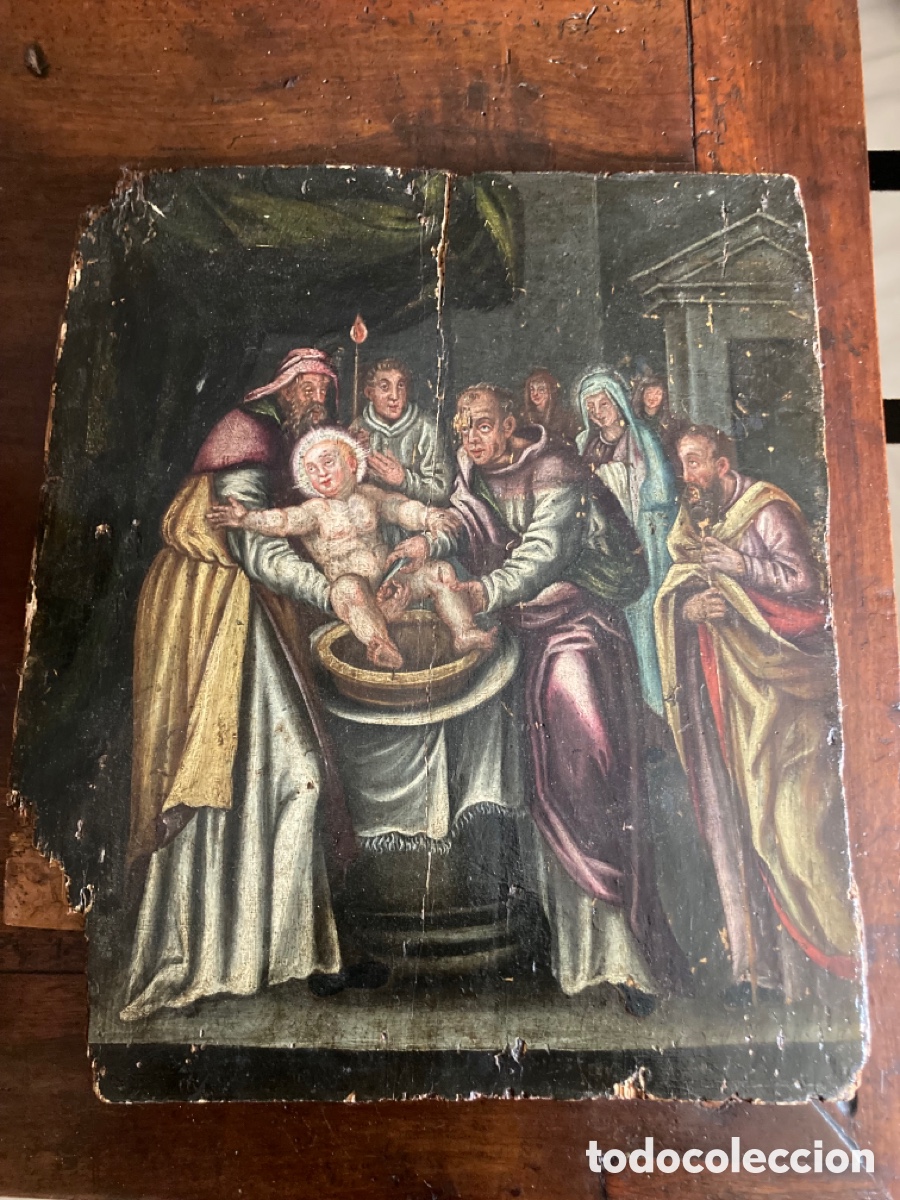 Antig&uuml;edades: Tabla pintada S XVII. La circuncision del ni&ntilde;o Jes&uacute;s