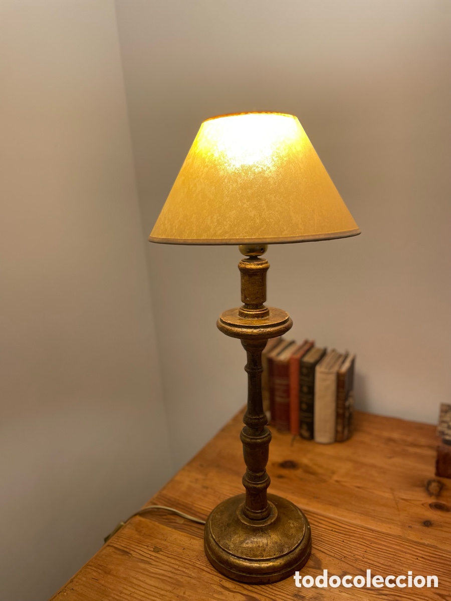 Antig&uuml;edades: LAMPARA SOBREMESA CANDELABRO PAN DE ORO - Foto 2