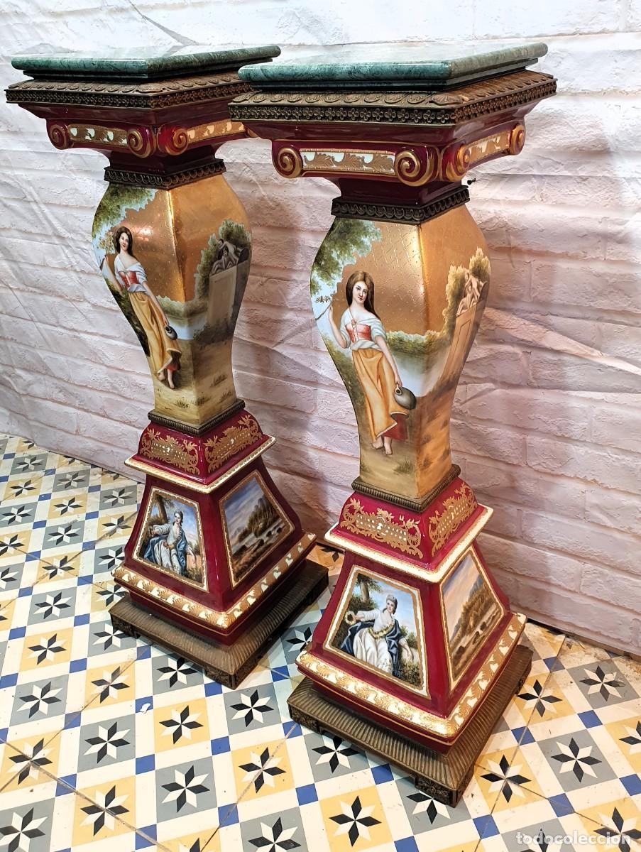 Antig&uuml;edades: Pareja de columnas porcelana y bronce - Foto 1