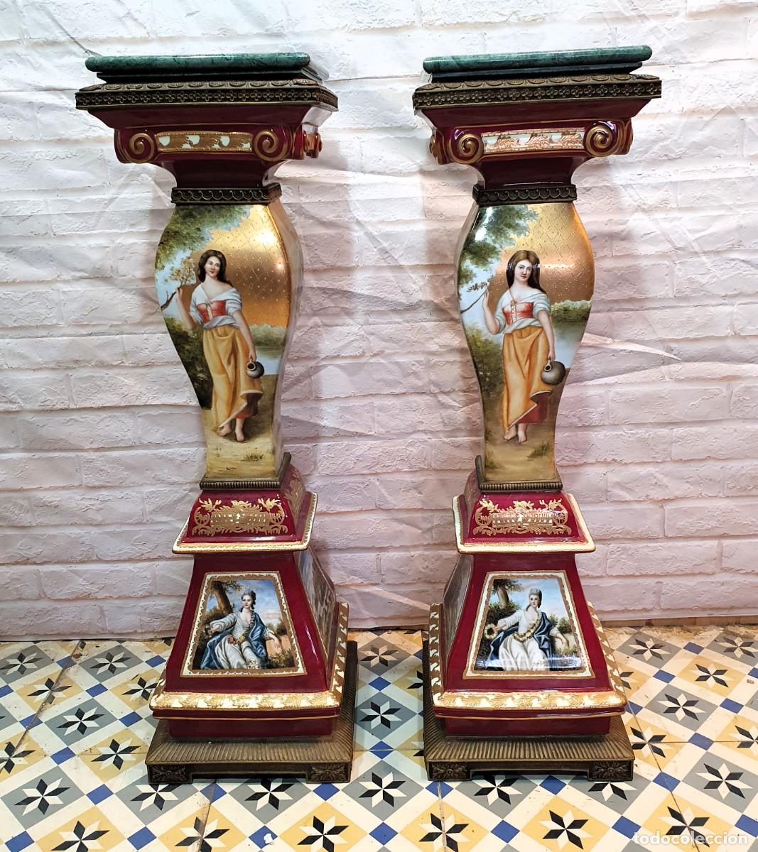 Antig&uuml;edades: Pareja de columnas porcelana y bronce - Foto 2