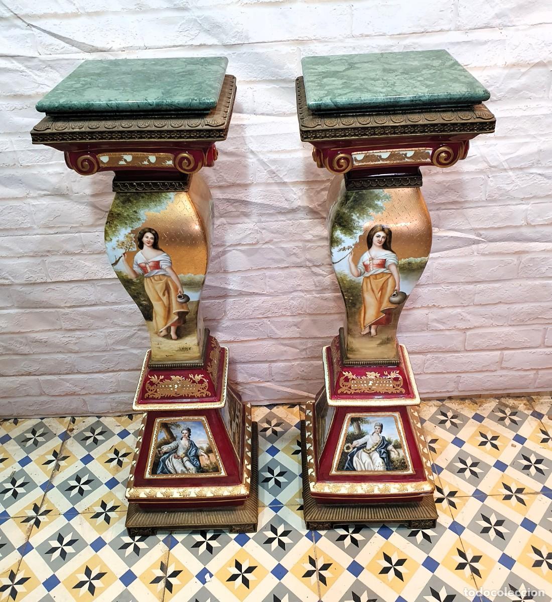 Antig&uuml;edades: Pareja de columnas porcelana y bronce - Foto 3