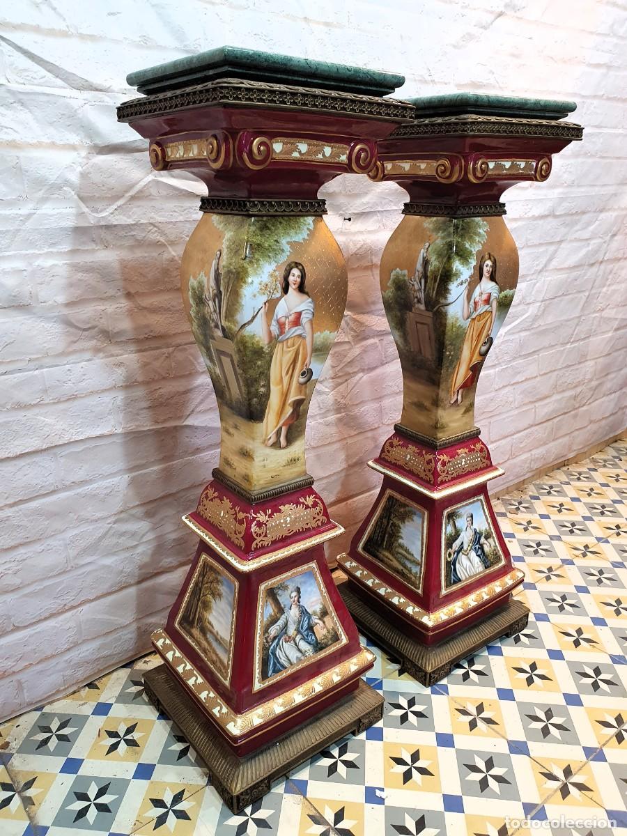 Antig&uuml;edades: Pareja de columnas porcelana y bronce - Foto 6