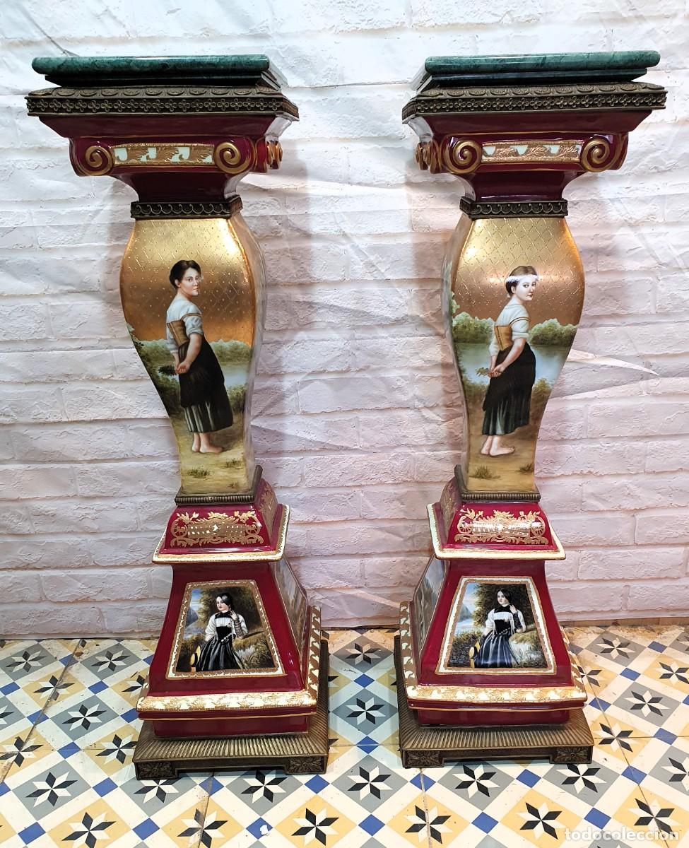 Antig&uuml;edades: Pareja de columnas porcelana y bronce - Foto 7