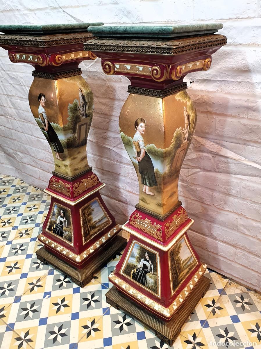 Antig&uuml;edades: Pareja de columnas porcelana y bronce - Foto 8