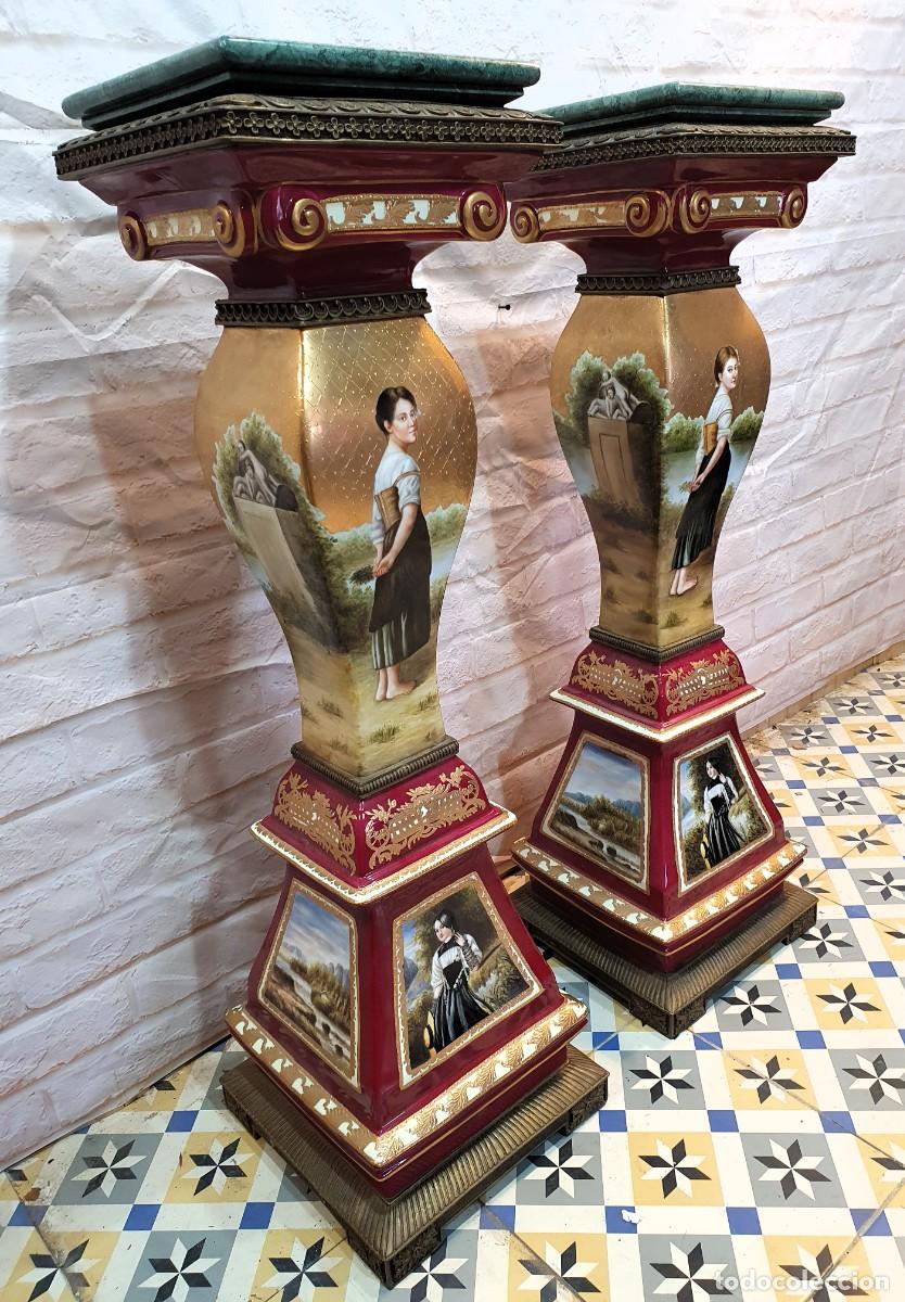 Antig&uuml;edades: Pareja de columnas porcelana y bronce - Foto 9