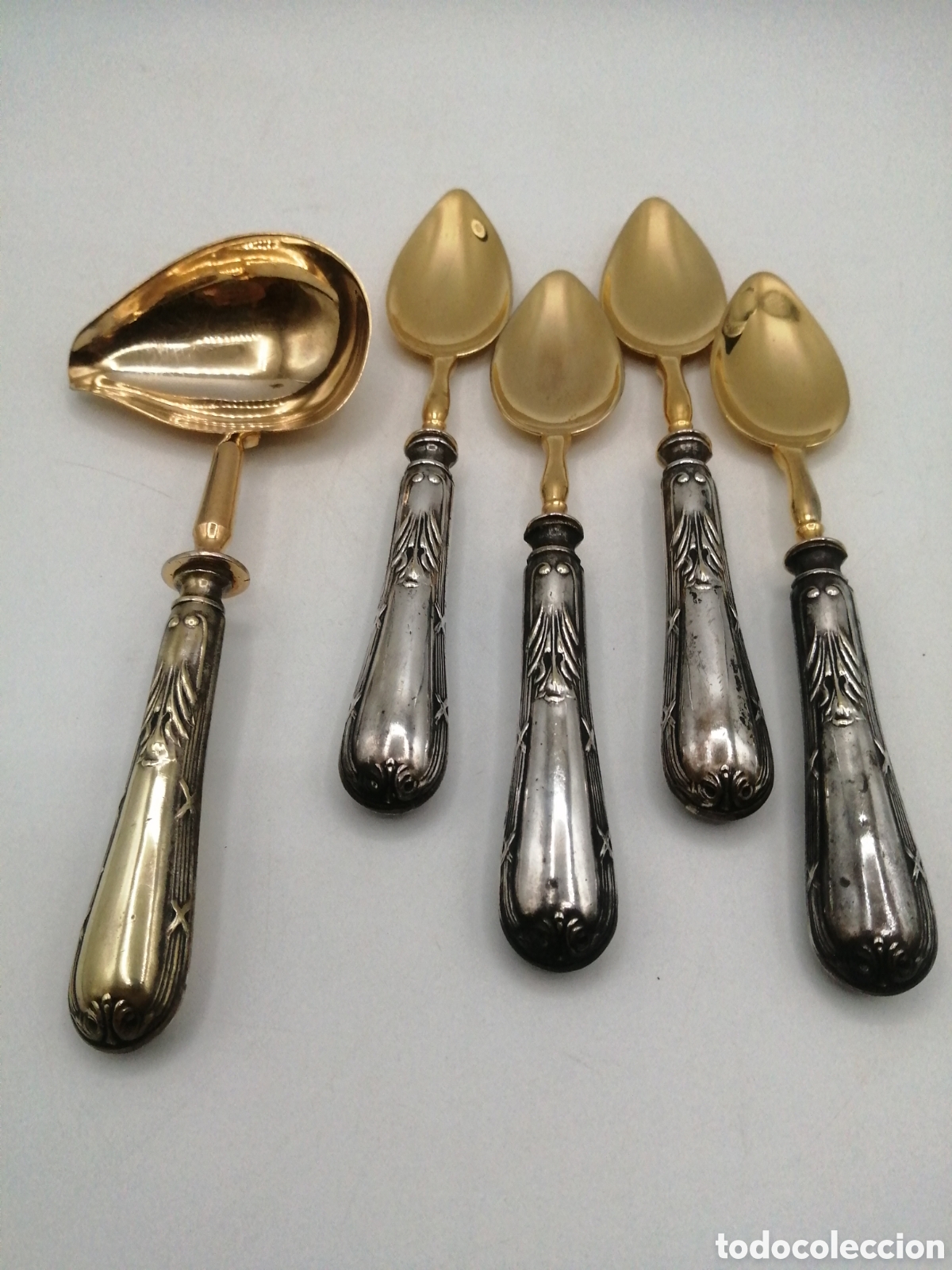 Antig&uuml;edades: Cubiertos postre metal plateado y dorado - Foto 2