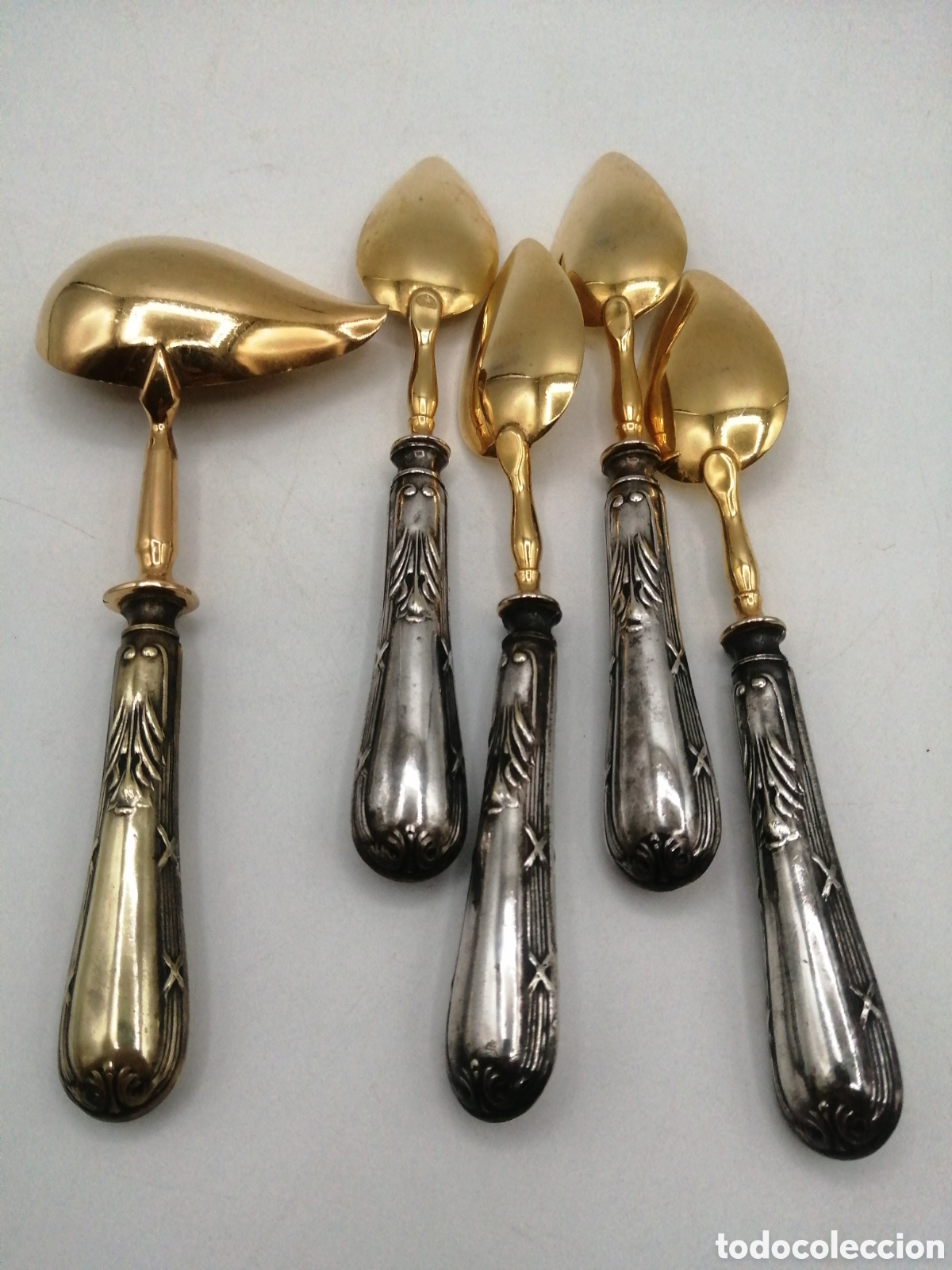 Antig&uuml;edades: Cubiertos postre metal plateado y dorado - Foto 3