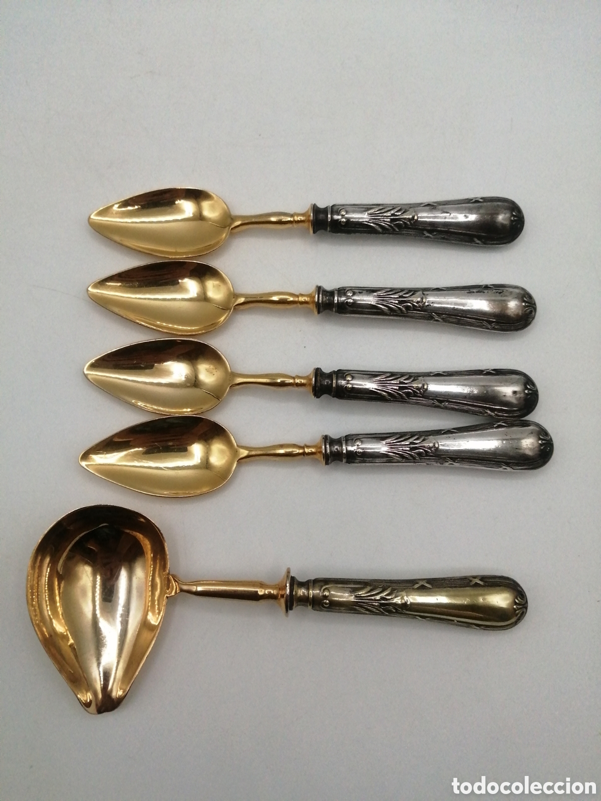 Antig&uuml;edades: Cubiertos postre metal plateado y dorado - Foto 4