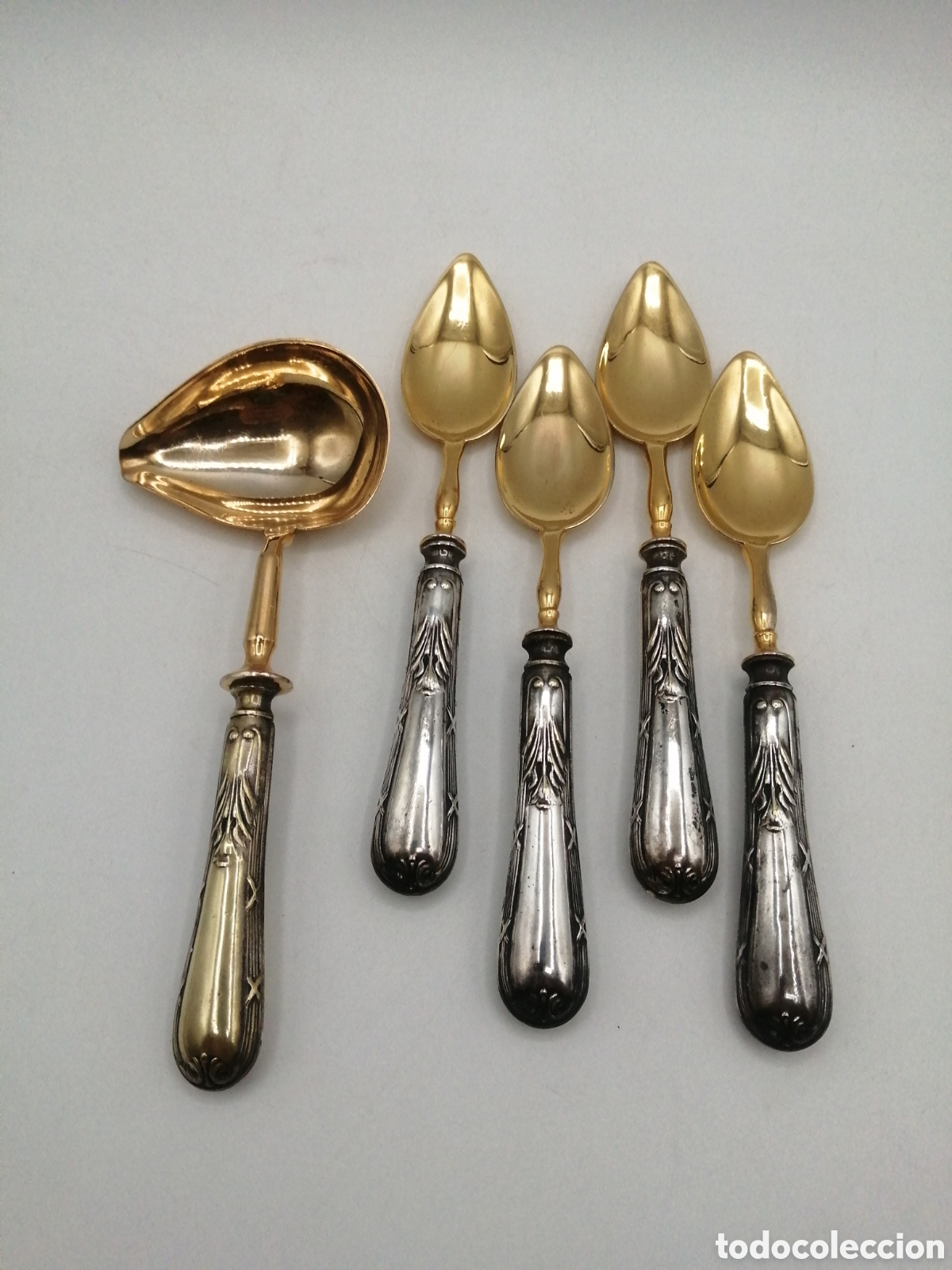 Antig&uuml;edades: Cubiertos postre metal plateado y dorado - Foto 1