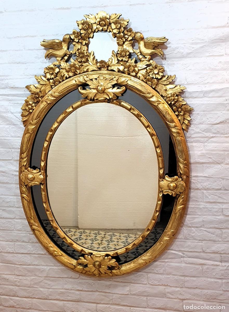Antig&uuml;edades: Antiguo espejo cornucopia talla madera en pan de oro - Foto 1