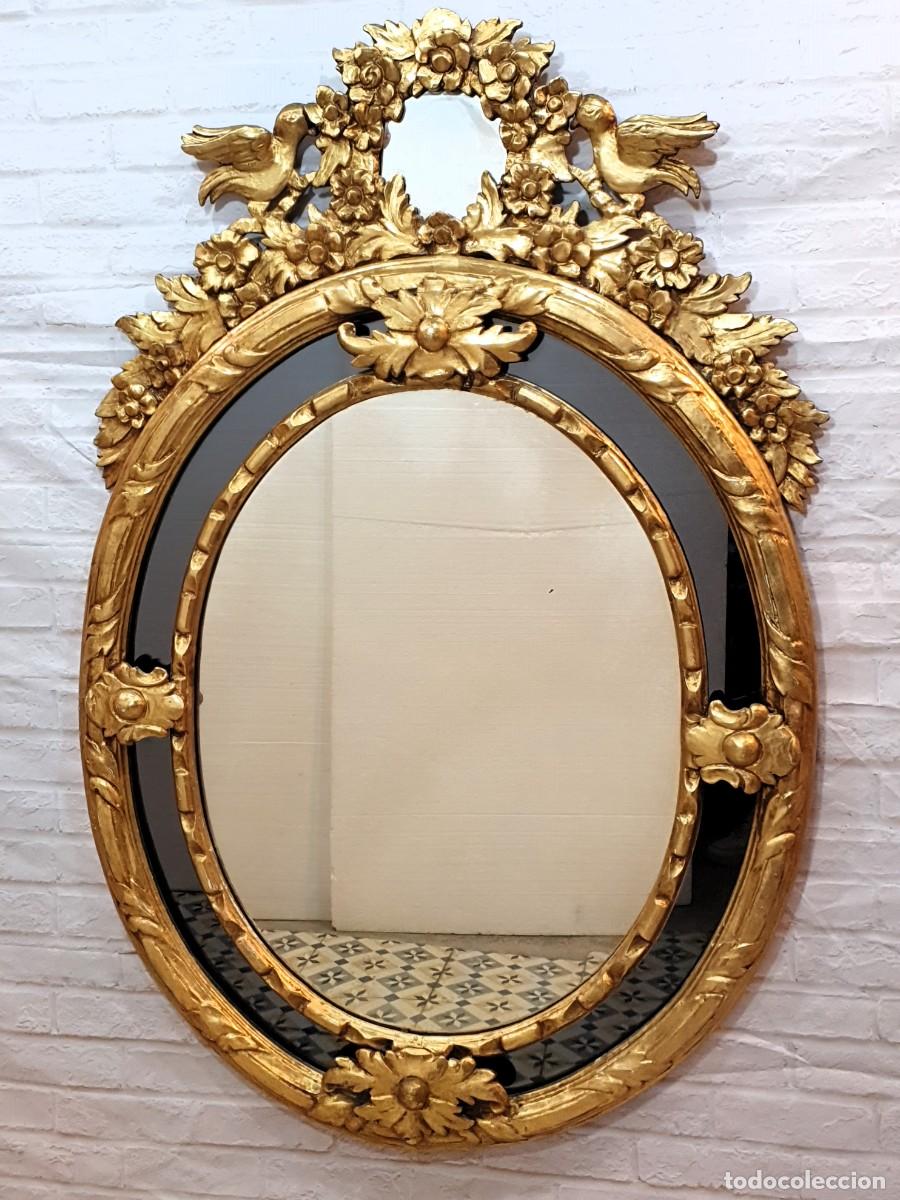 Antig&uuml;edades: Antiguo espejo cornucopia talla madera en pan de oro - Foto 2