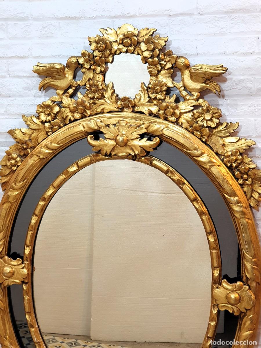 Antig&uuml;edades: Antiguo espejo cornucopia talla madera en pan de oro - Foto 3