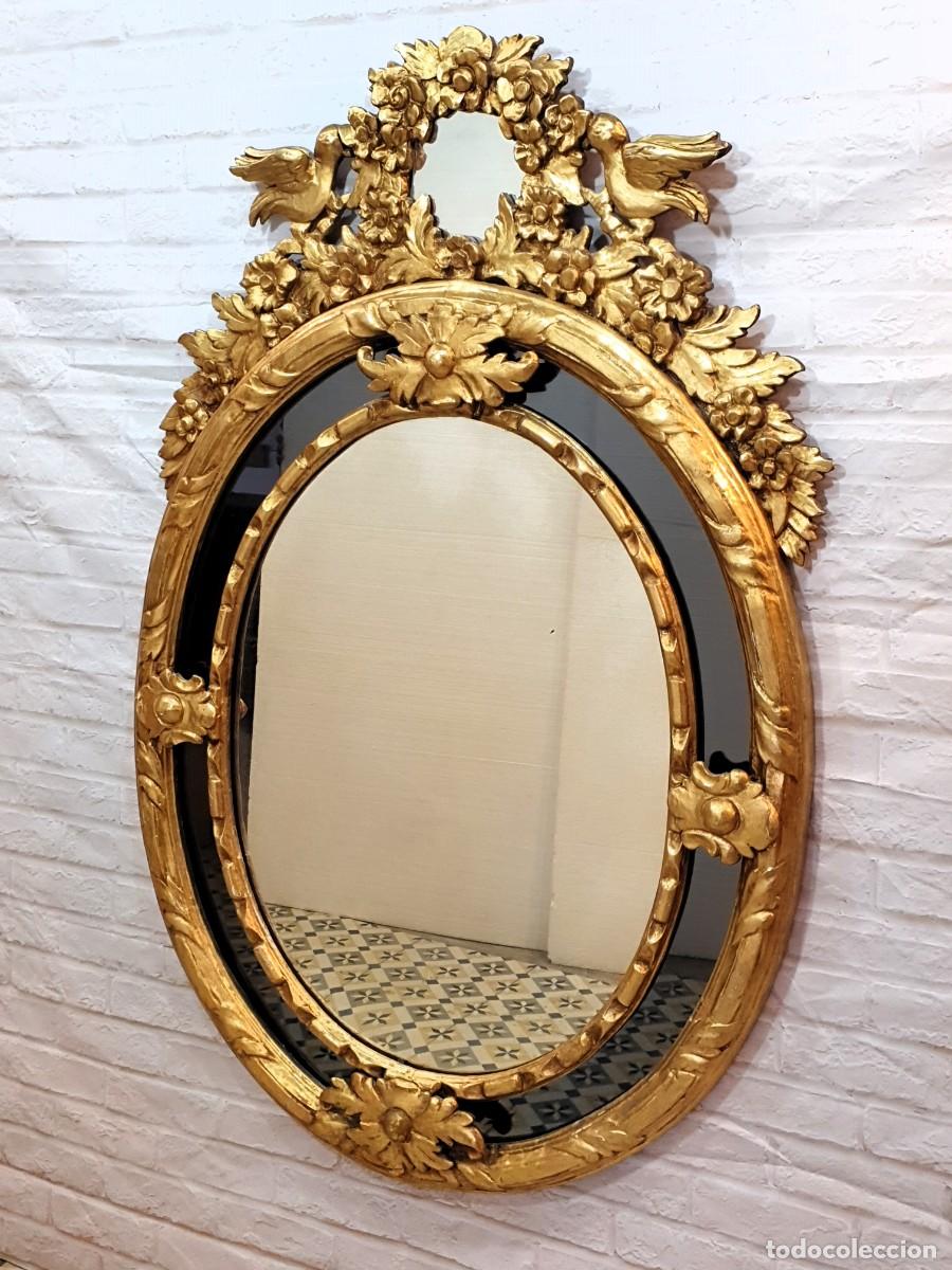 Antig&uuml;edades: Antiguo espejo cornucopia talla madera en pan de oro - Foto 4