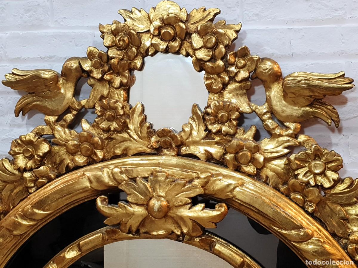 Antig&uuml;edades: Antiguo espejo cornucopia talla madera en pan de oro - Foto 5