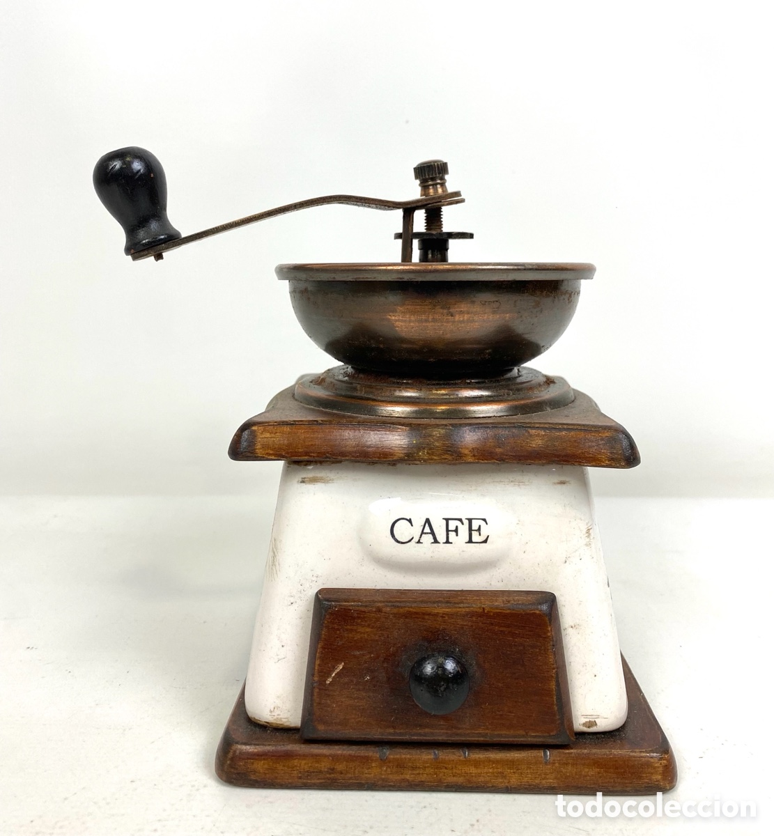 Antiquit&eacute;s: MOLINILLO DE CAFE - PORCELANA, MADERA Y HIERRO