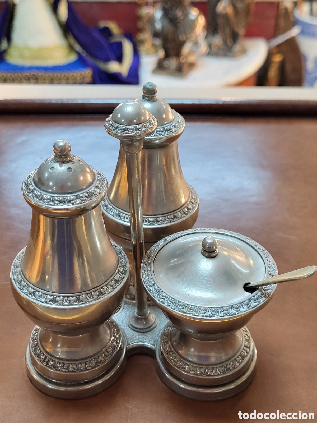 Antig&uuml;edades: ANTIGUO COMBOY DE MESA METAL PLATEADO. - Foto 2
