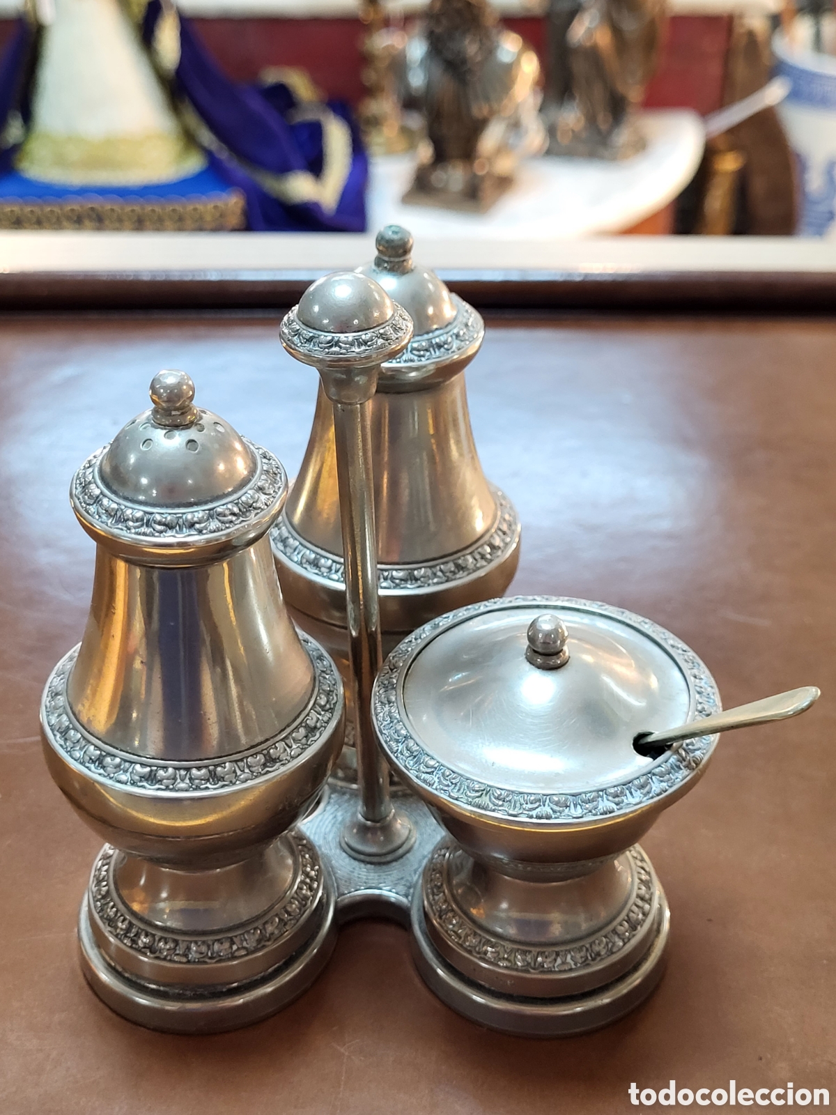 Antig&uuml;edades: ANTIGUO COMBOY DE MESA METAL PLATEADO. - Foto 3