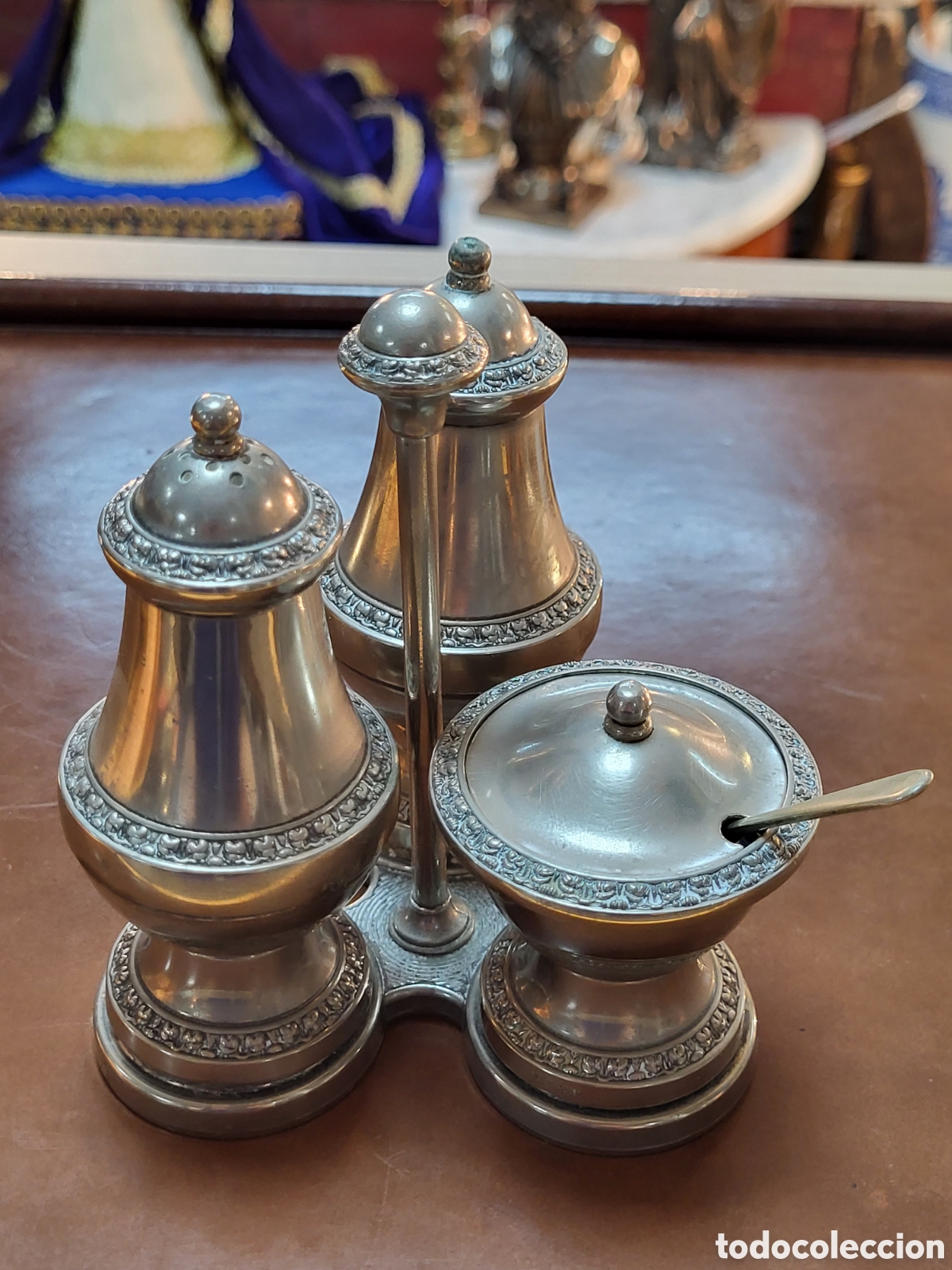 Antig&uuml;edades: ANTIGUO COMBOY DE MESA METAL PLATEADO. - Foto 4