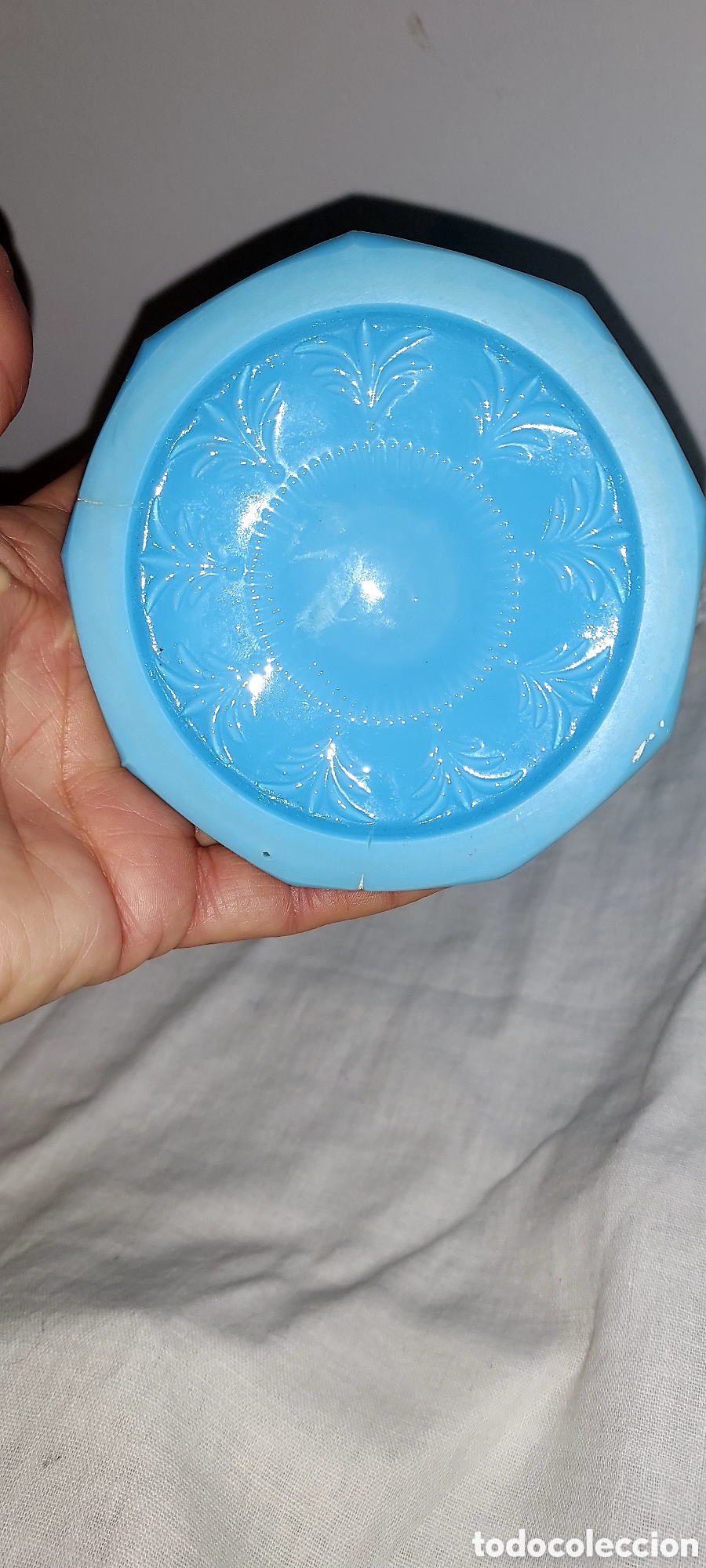 Antig&uuml;edades: COPA CON TAPA EN OPALINA AZUL TURQUESA MIDE 31 DE ALTO - Foto 6