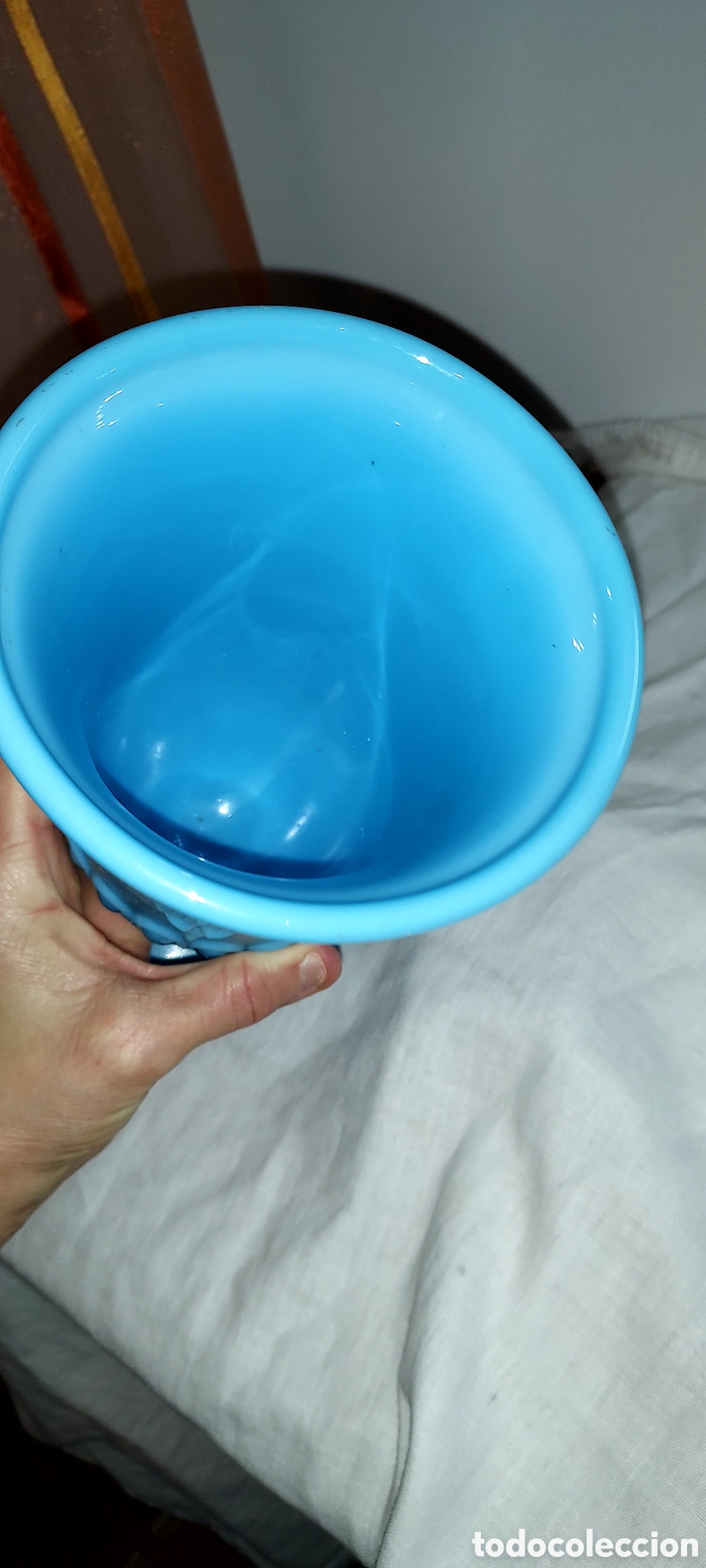 Antig&uuml;edades: COPA CON TAPA EN OPALINA AZUL TURQUESA MIDE 31 DE ALTO - Foto 9