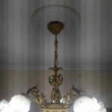 Oggetti Antichi: ANTIGUA LAMPARA DE TECHO CON TULIPAS