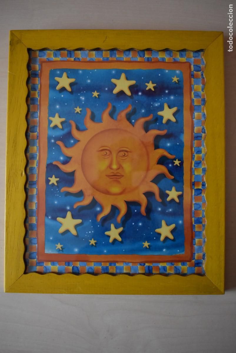 Antig&uuml;edades: Cuadro marco azul. Luna y estrellas - Foto 1