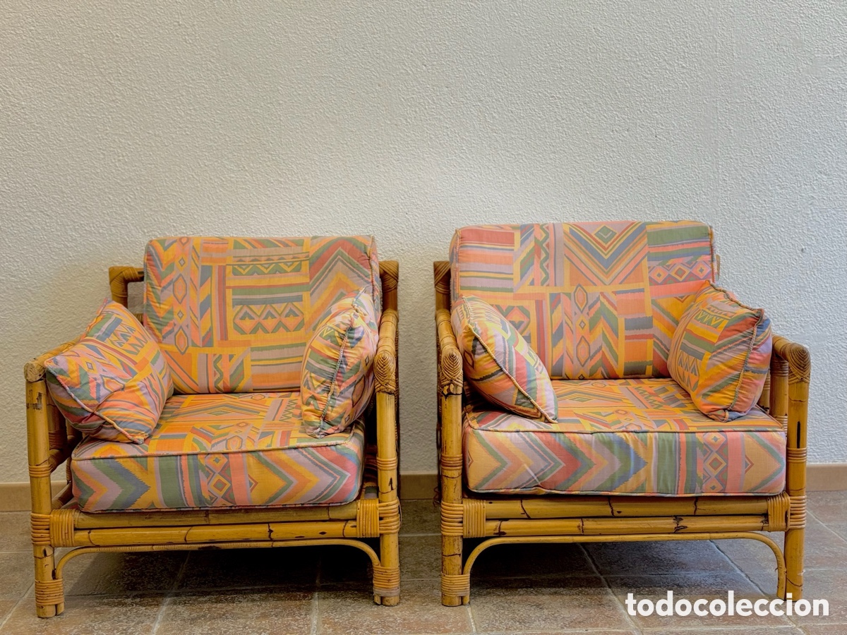 Antig&uuml;edades: Conjunto de sofa y sillones bambu a&ntilde;os 1960 - Foto 2