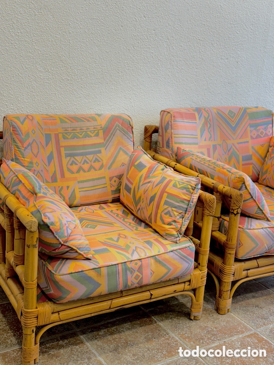 Antig&uuml;edades: Conjunto de sofa y sillones bambu a&ntilde;os 1960 - Foto 3