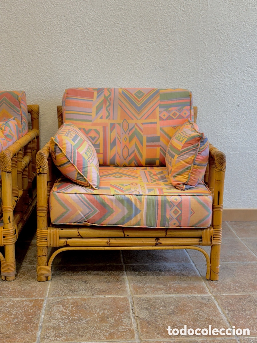 Antig&uuml;edades: Conjunto de sofa y sillones bambu a&ntilde;os 1960 - Foto 5