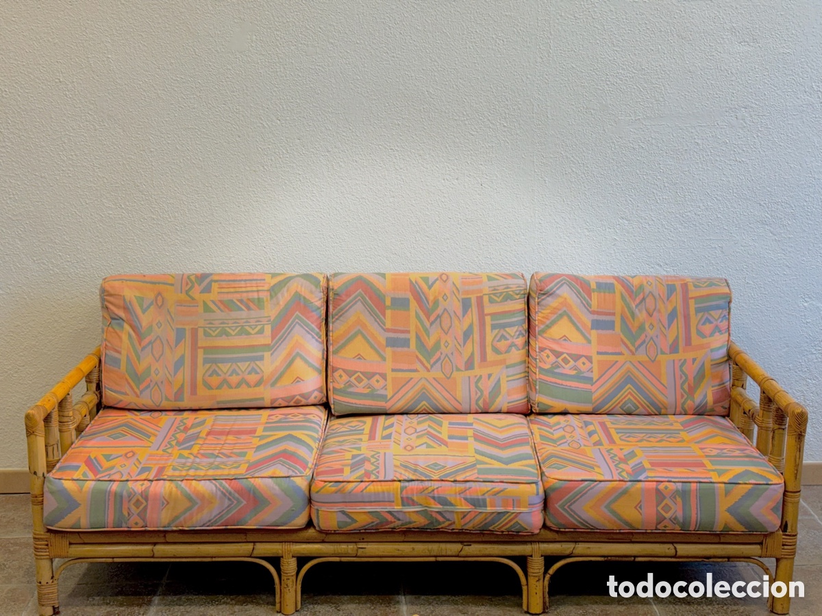 Antig&uuml;edades: Conjunto de sofa y sillones bambu a&ntilde;os 1960 - Foto 1