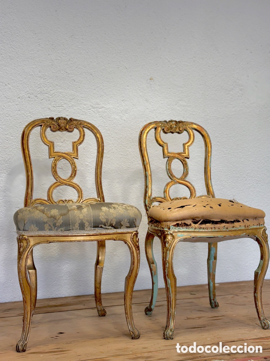 Antig&uuml;edades: Cuatro sillas Isabelinas doradas - Foto 2