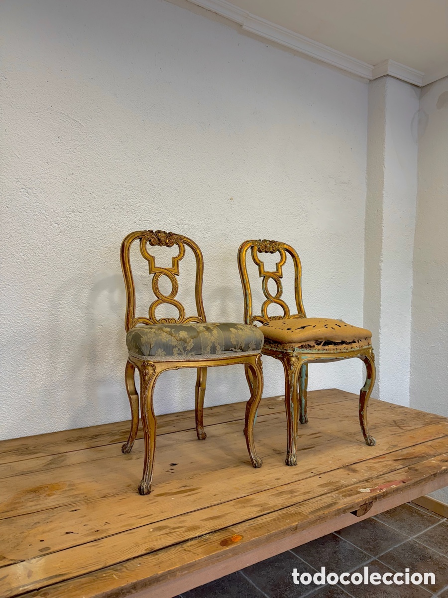 Antig&uuml;edades: Cuatro sillas Isabelinas doradas - Foto 3
