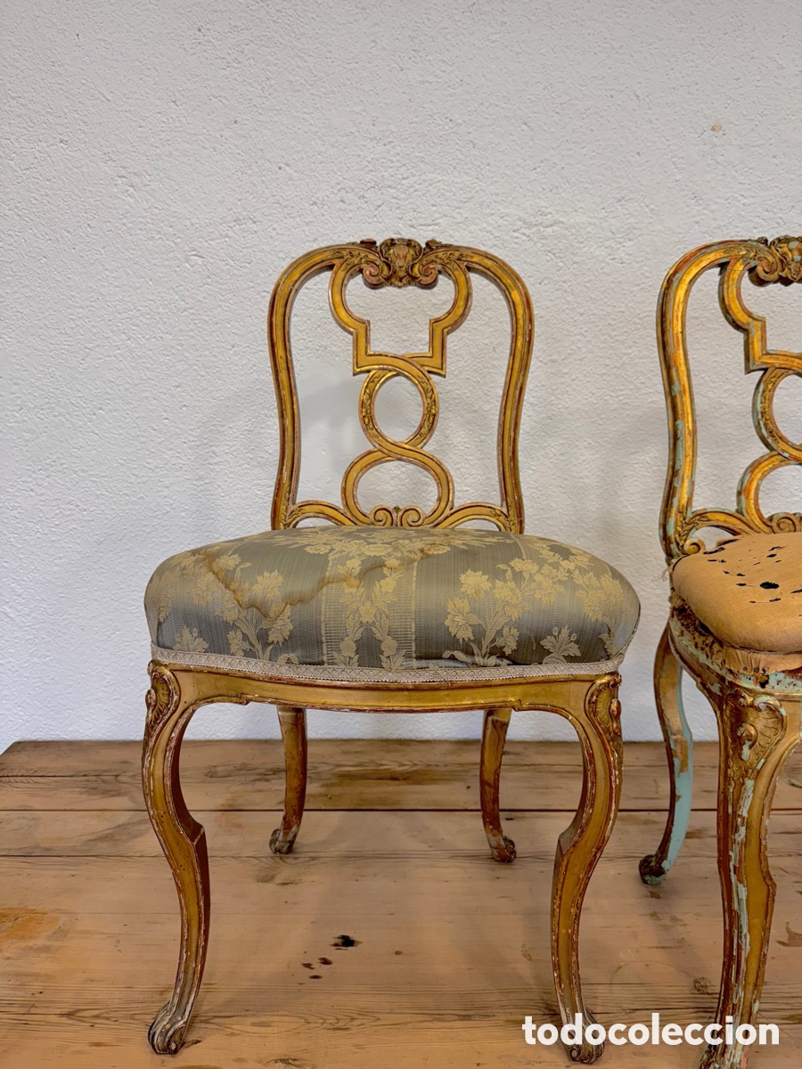 Antig&uuml;edades: Cuatro sillas Isabelinas doradas - Foto 4