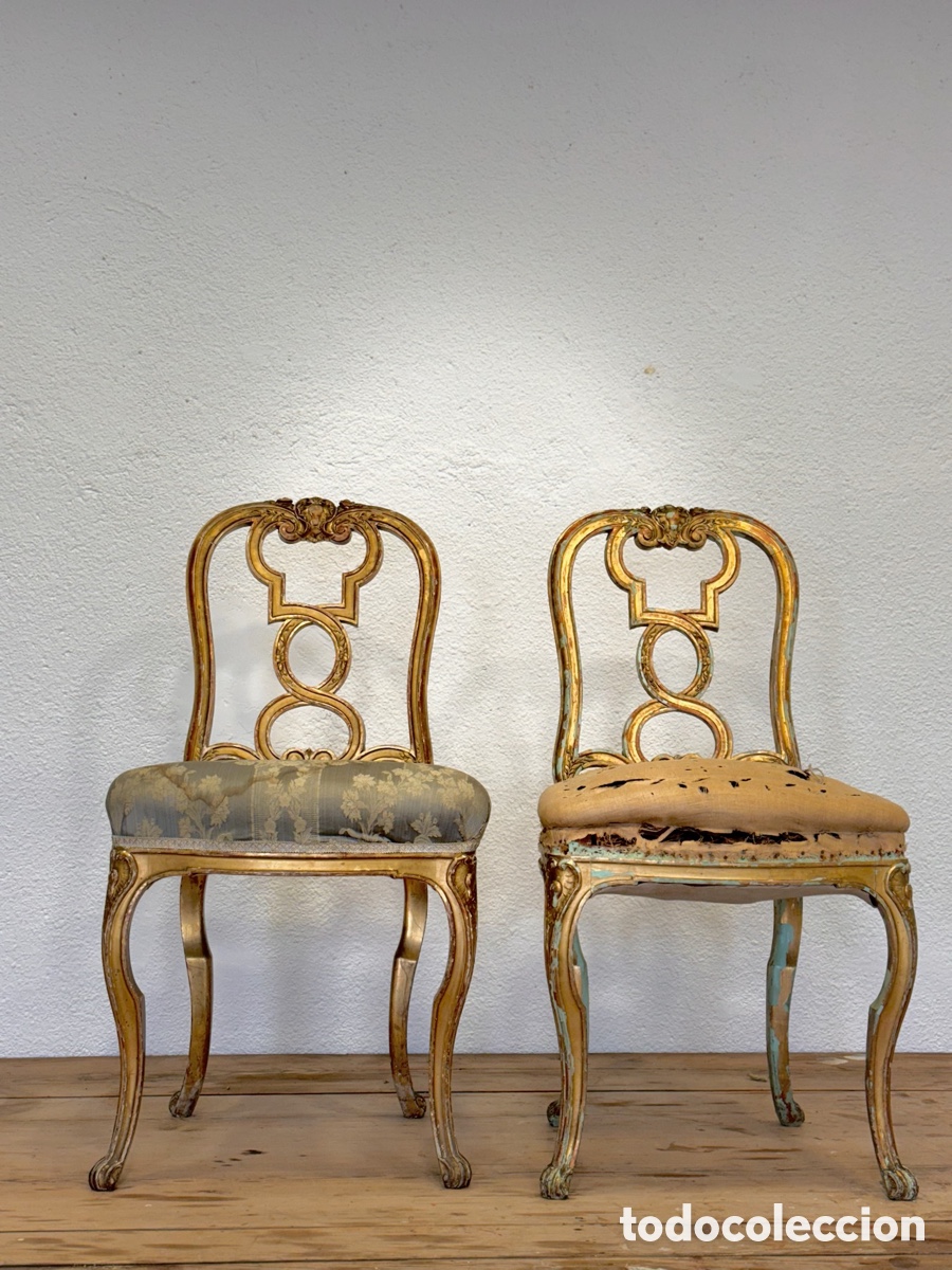 Antig&uuml;edades: Cuatro sillas Isabelinas doradas - Foto 1