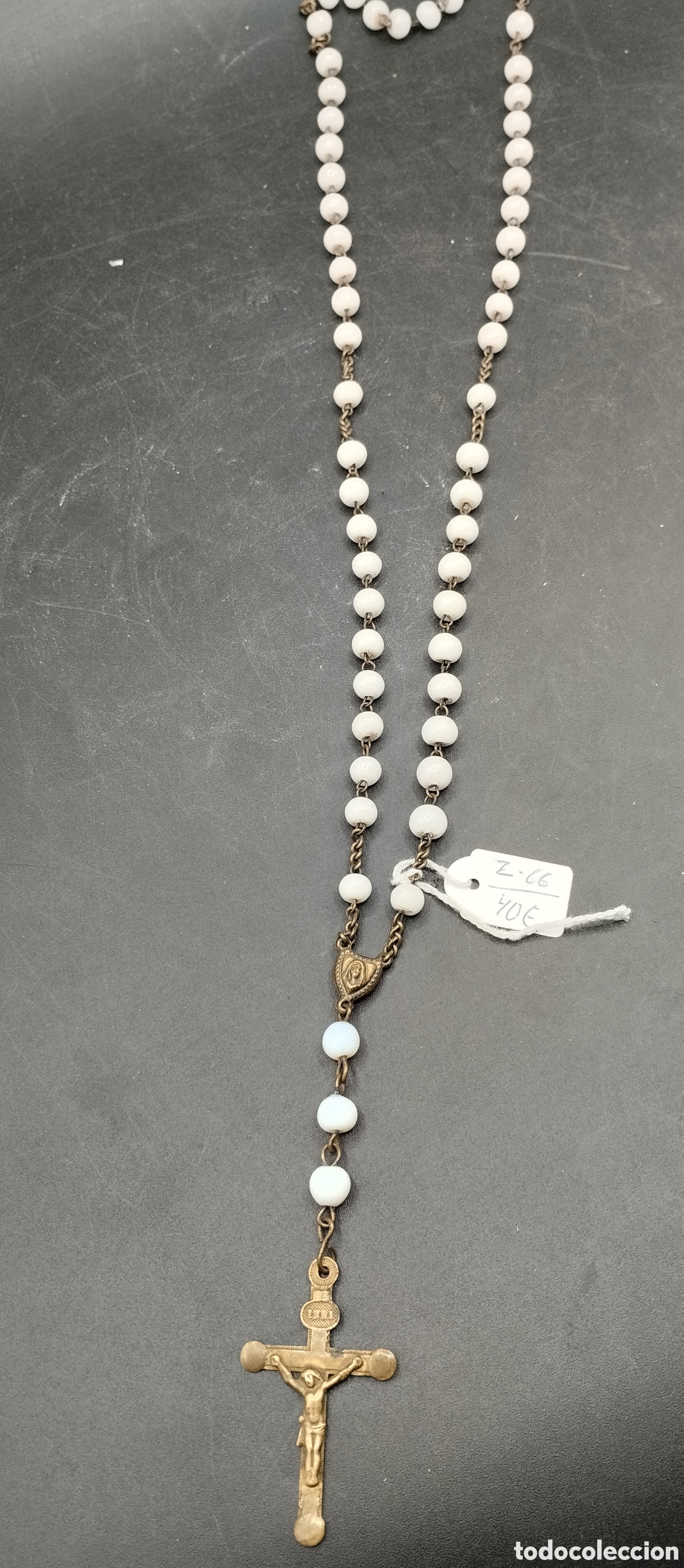 Antig&uuml;edades: Rosario antiguo con bolas de opalina o cristal blanco - Foto 1