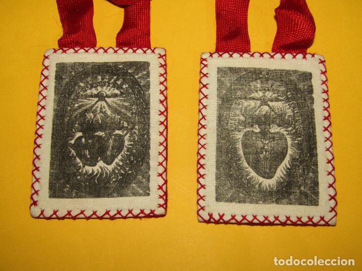 Antig&uuml;edades: Antiguo Gran Escapulario de Tela Estampada CORAZ&Oacute;N DE JES&Uacute;S - Foto 4