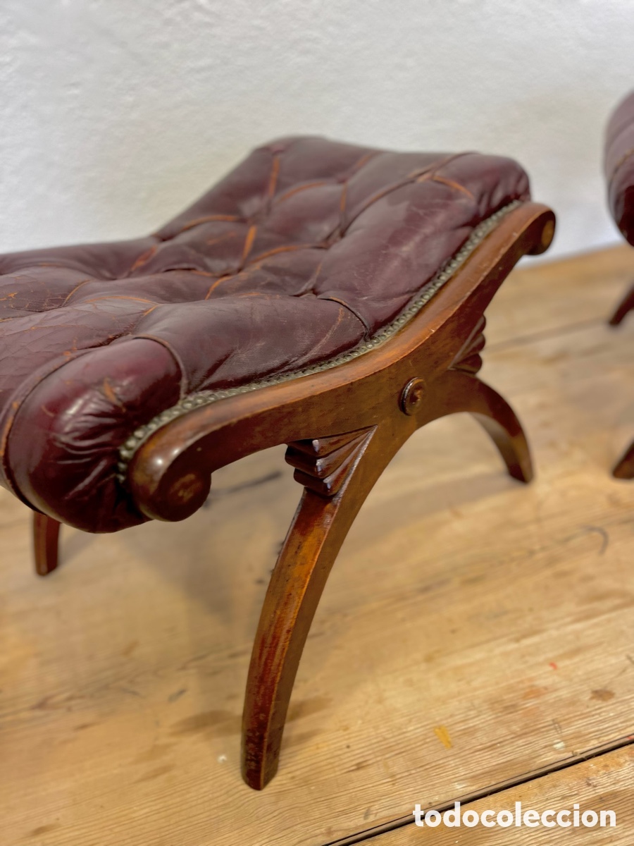 Antig&uuml;edades: Banquetas de capiton&eacute; en cuero estilo ingl&eacute;s - Foto 4