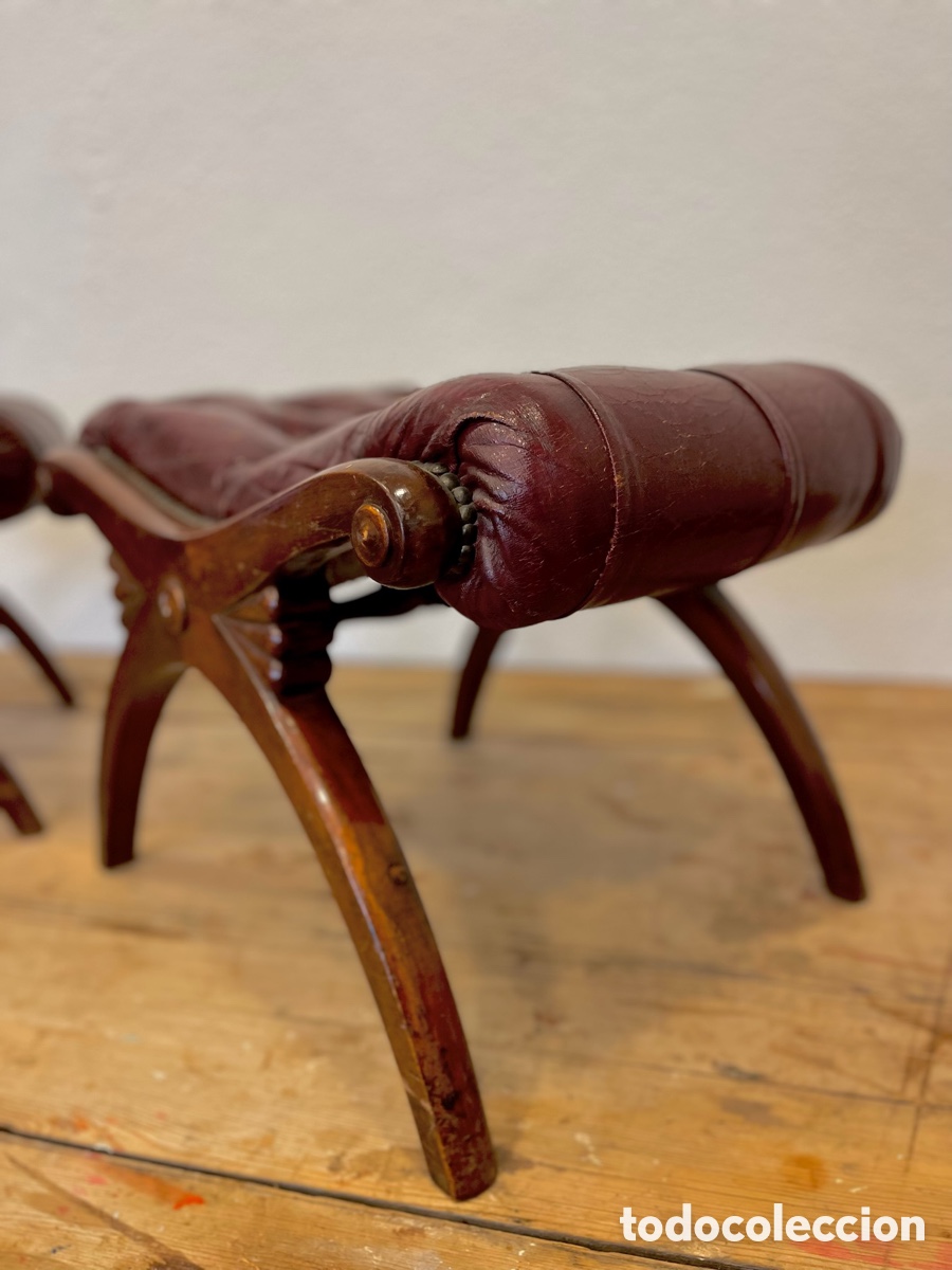 Antig&uuml;edades: Banquetas de capiton&eacute; en cuero estilo ingl&eacute;s - Foto 6
