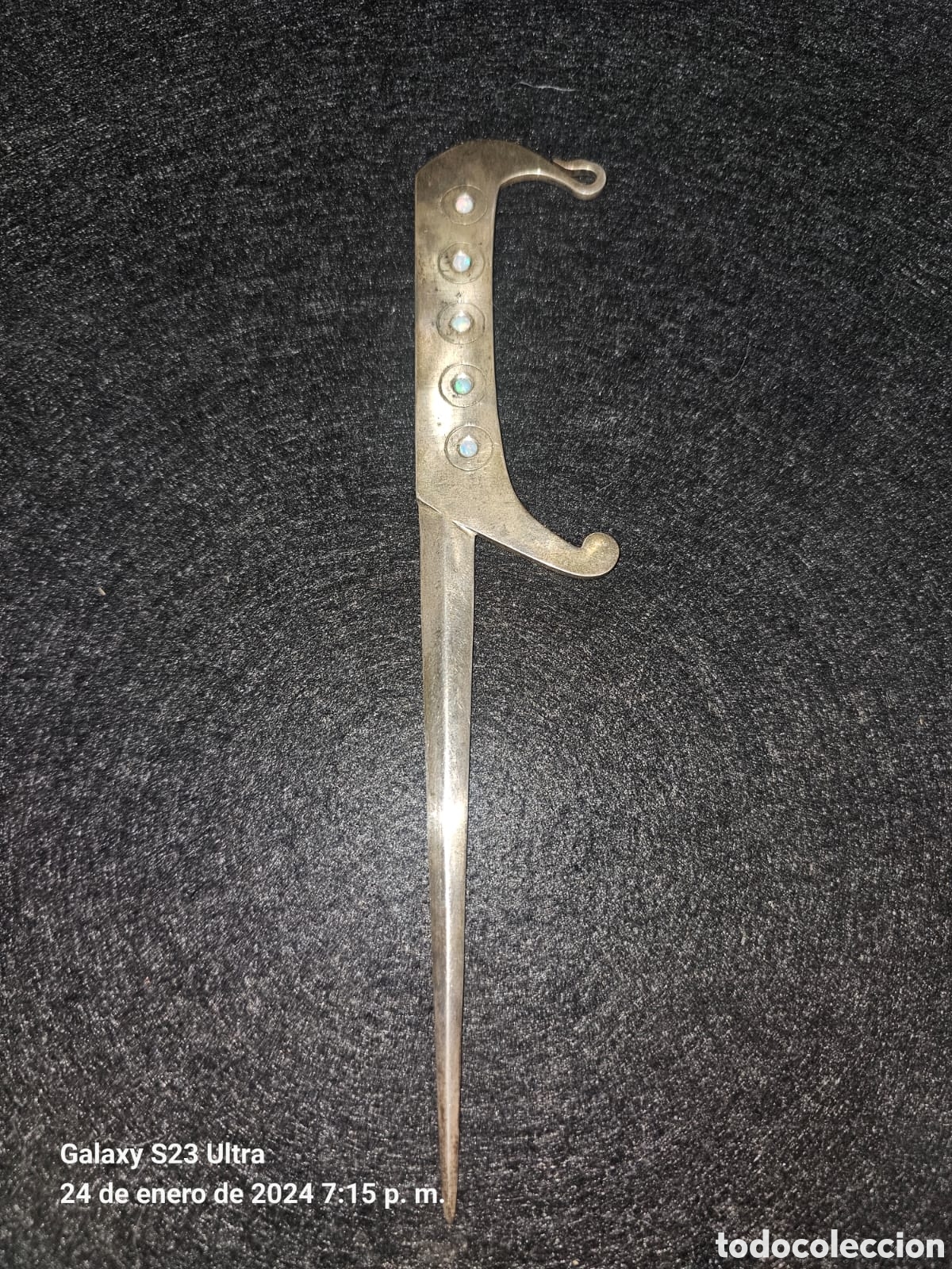Antig&uuml;edades: Abrecartas plata dise&ntilde;o con 5 opalos. - Foto 2