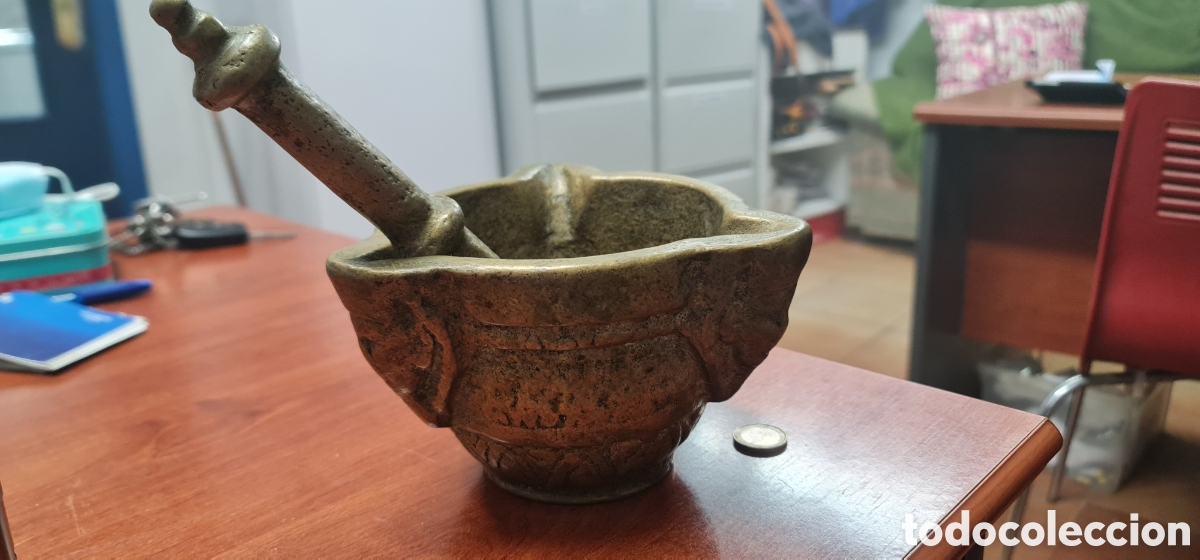 Antig&uuml;edades: GRAN MORTERO MUY ANTIGUO DE BRONCE MACIZO - Foto 3