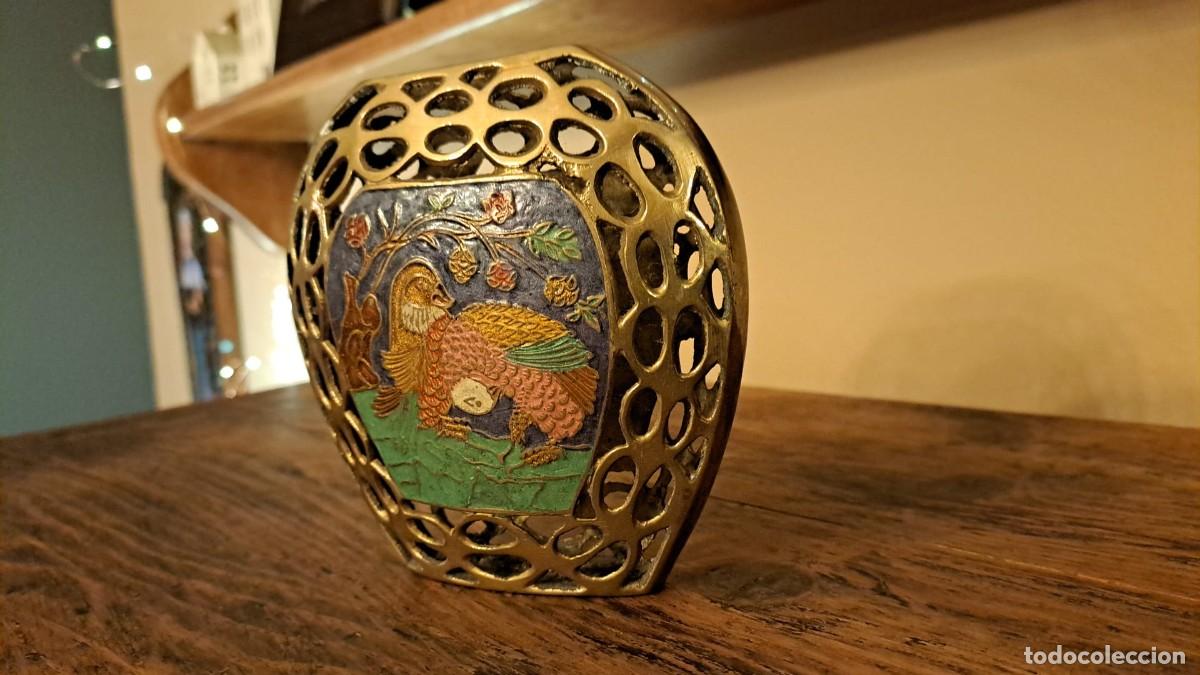 Antig&uuml;edades: Jarr&oacute;n de Bronce Esmaltado Cloissone - Foto 4
