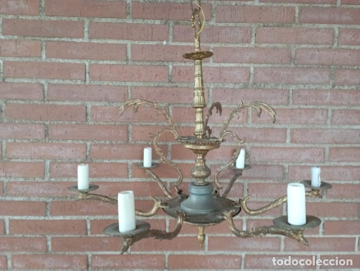 Antig&uuml;edades: ANTIGUA,LAMPARA BRONCE SEIS LUCES. - Foto 2